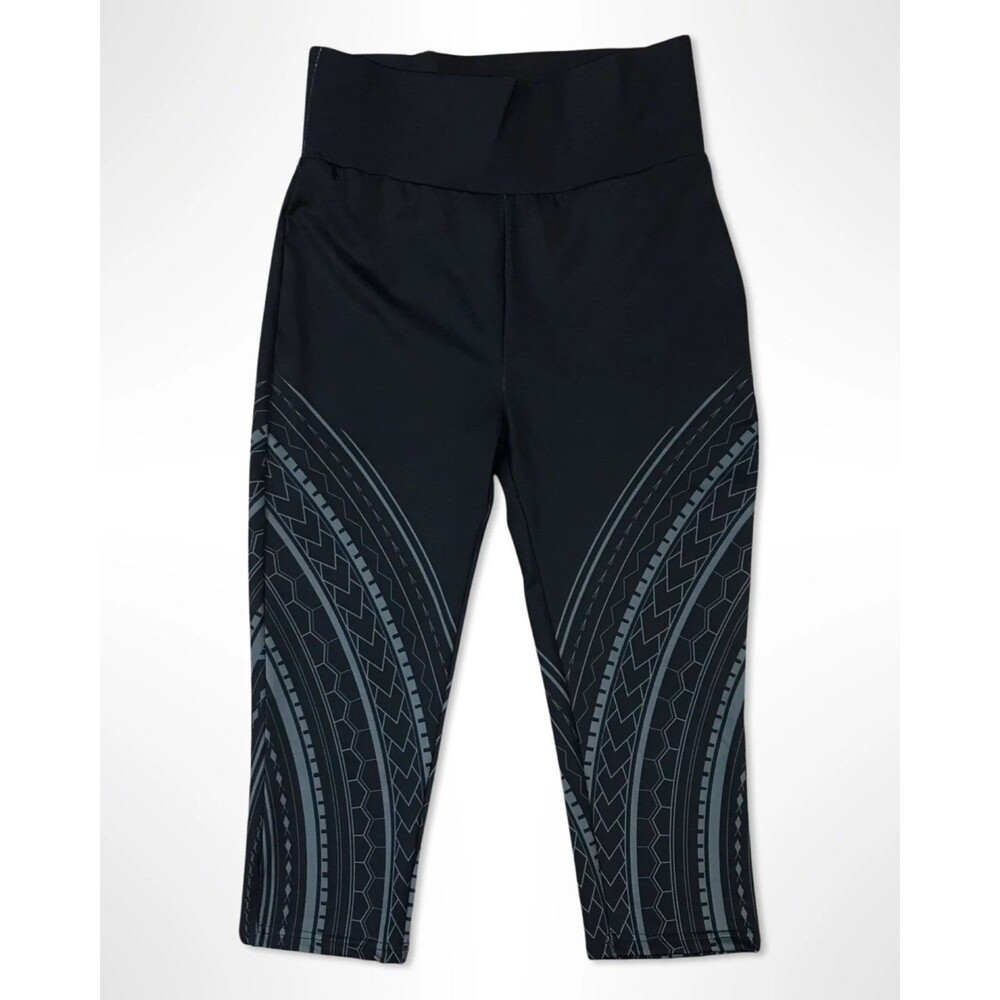 Tanoa Co. LCT001 Samoan Polynesian Grey Tribal Capri Tight Grace Leggings XS